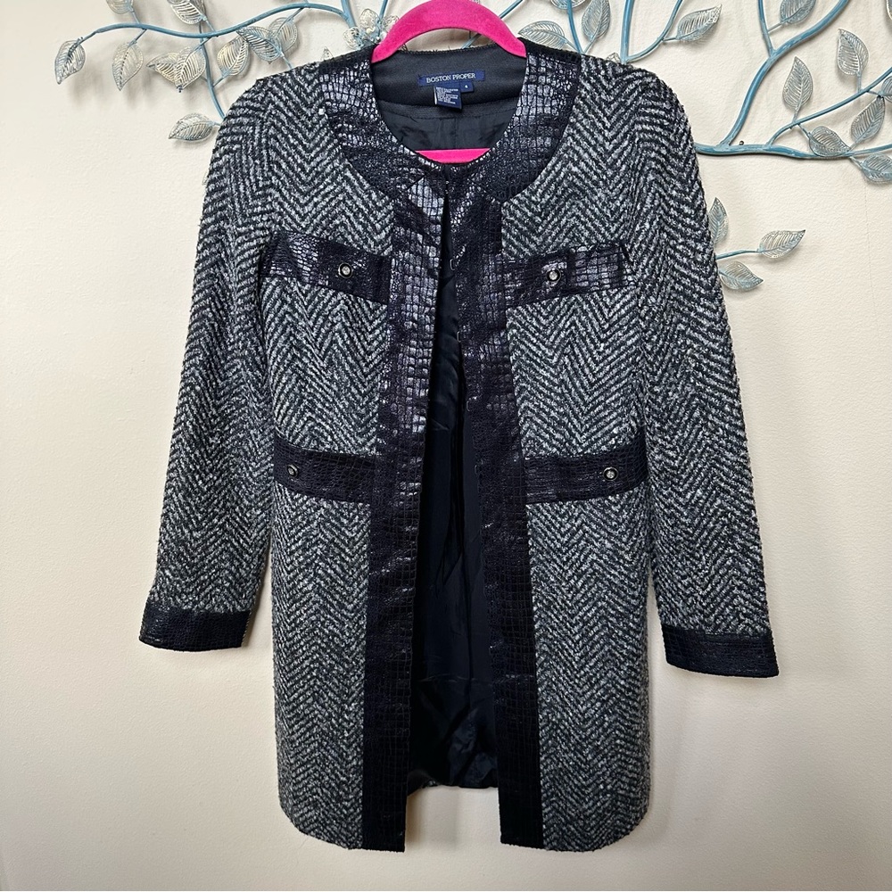 𝅺Boston Proper Tweed Long Blazer Jacket EUC Sz 4